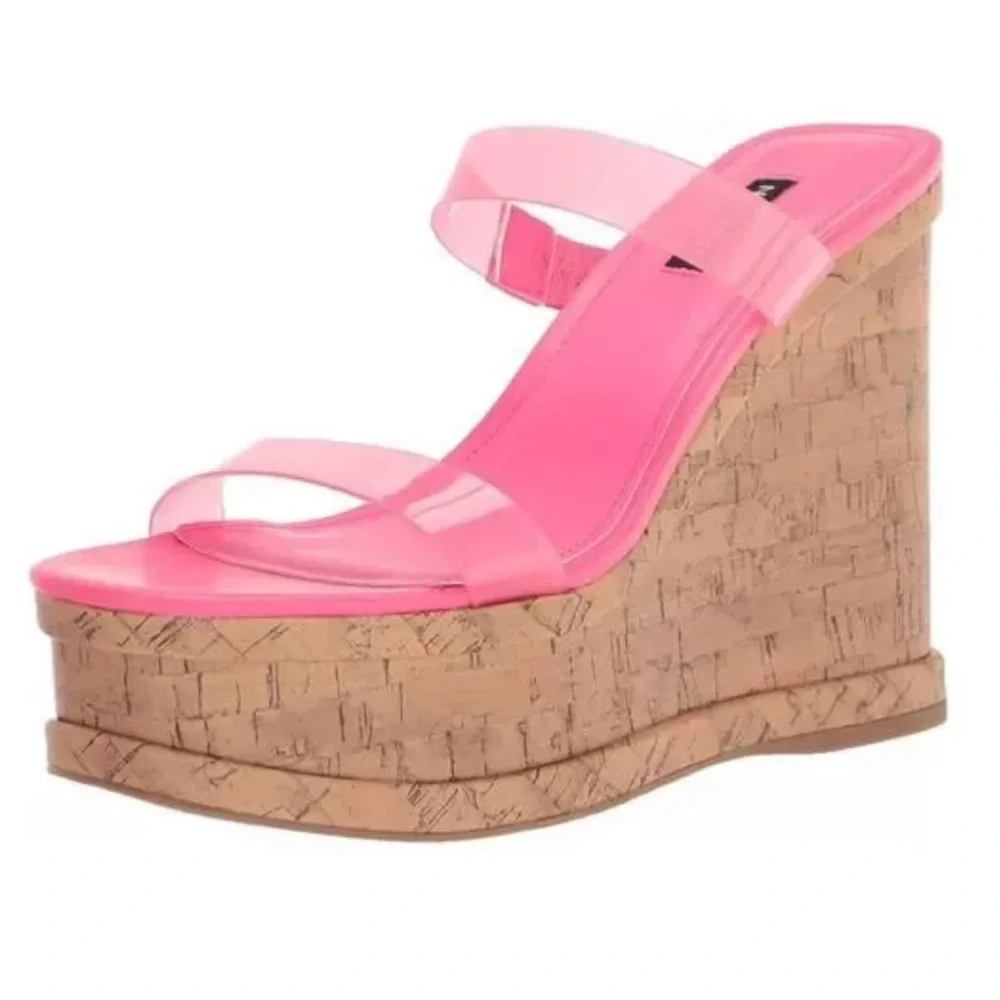 Nine West Rapps Pink Platform Faux Cork Wedge Sandal Size 8.5